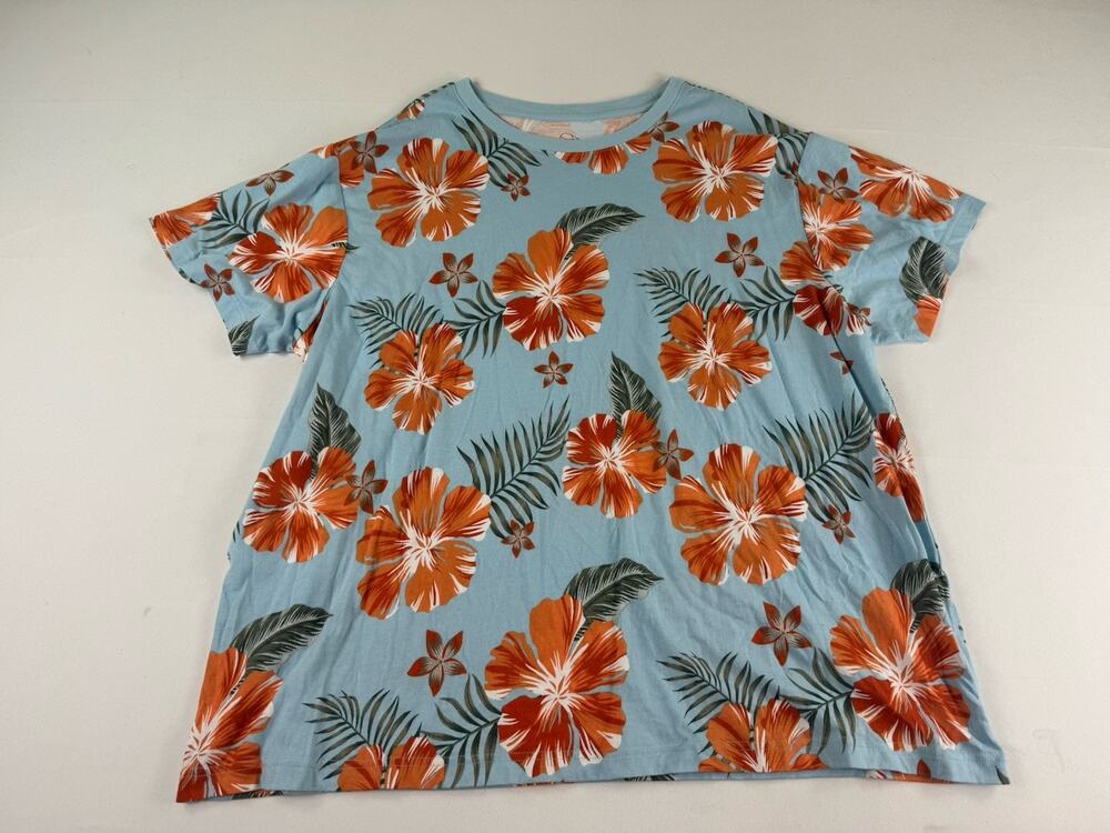 Original Use Tropical Floral T Shirt XXL Blue Hawaiian Print